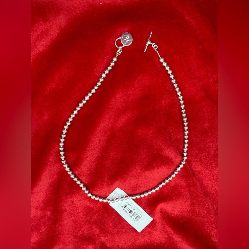 Lauren Ralph Lauren Logo Padlock Charm Beaded Collar Necklace Sterling Silver - Picture 8 of 11